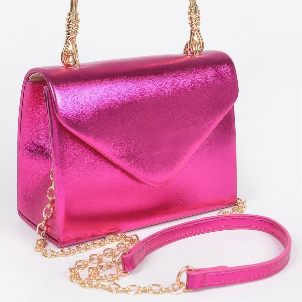Metallic Metal Handle Crossbody Bag
